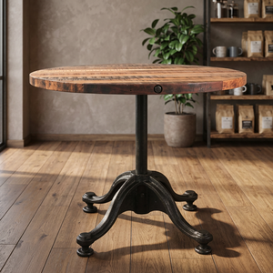 Industrial & Vintage <b>Foldable</b> Solid Metal Dining <b>Table</b> with Cast Iron Pedestal Design for Apartment Villa or Hotel Furniture - Product Image 2