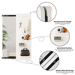 Miroir mural moderne pleine longueur avec étagère et crochets 100x70cm, organisateur de rangement pour entrée ou chambre - Product Image 6