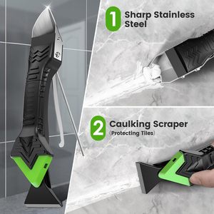 <b>Caulking</b> <b>Tool</b> 5 in 1 Silicone <b>Caulking</b> Grout <b>Removal</b> Sealant Finishing <b>Tool</b> with Grout Scraper, 6 Exchange Silicone Pads - Product Image 3