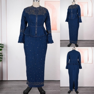 Conjunto de Vestido de <span class=keywords><strong>Fiesta</strong></span> de Dos Piezas de Mezclilla con Pedrería y Cuentas <span class=keywords><strong>para</strong></span> <span class=keywords><strong>Mujer</strong></span>, Modelo J1100, Elegante y Sofisticado, Vestido Formal de Dos Piezas <span class=keywords><strong>para</strong></span> <span class=keywords><strong>Fiesta</strong></span> - Product Image 3