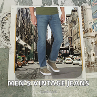 Jean en denim vintage décontracté pour homme, coupe droite classique, Chefy, automne, teinture unie, délavage moyen, taille mi-haute, 33W X 30L