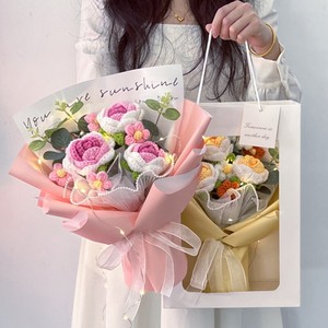 Ramo de Flores Tejidas a Crochet <span class=keywords><strong>para</strong></span> el Día de la Madre, Flores Rosadas Hechas a Mano, Arreglo Floral Eterno Hecho a Mano, Regalo Elegante <span class=keywords><strong>para</strong></span> Mamá - Product Image 2