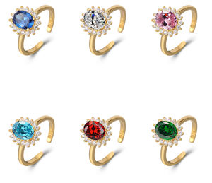 Anillo ajustable de compromiso de zafiro ovalado chapado en oro de Plata de Ley 925 de alta calidad para mujer - Product Image 2