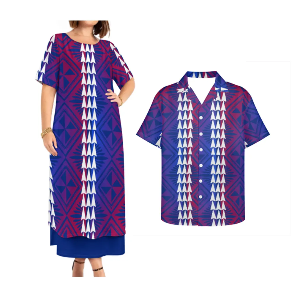 Low Price Low Price Pacific Island Art Design Puletasi Maxi Dress Wholesale Custom Retro Style Retro Style Couple Suit