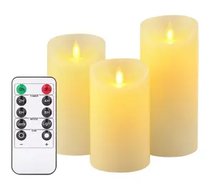 Christmas Decoration Supplier Battery Operated Candles Real Wax Pillar LED Flickering Candles With Remote Control And Timer