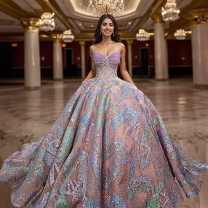 Robes de soirée sans bretelles en perles pour femmes, pour fête de 15 ans, Vestidos De Fiesta Largos Elegantes Y Talla Plus Jancember 6600-1 - Product Image 1