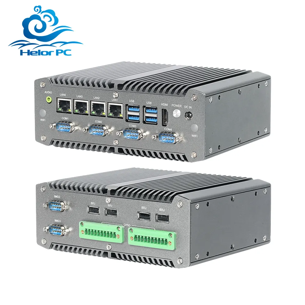 HelorPC MiniPC Intel i5 i7 DDR4 4 Ethernet portları 6 RS232 RS485 RS422 COM GPIO endüstriyel fansız Mini PC Computadoras bilgisayar