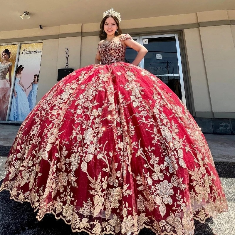 open lace back dress Red Tulle Long Sleeve Gold Starry Sweetheart Short Homecoming Prom Gow –  Wish Gown main image 1