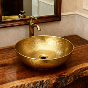 16 \ "Handgemaakt Traditioneel Ontwerp Geborsteld Gehamerd Messing Koperen Ronde Kom Top Mount Gootsteen Voor Badkamer Ijdelheid - Product Image 6