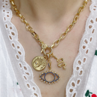 Colliers DIY personnalisés avec pendentifs en papier, 5 pièces, perles serrure, coeur, œil Hamsa fermoirs, à pince
