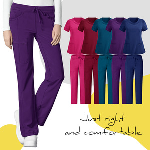 Hospital Uniforms Scrub Set Unisex Moisture Wicking Knitted Rose Red Wine Red Deep Purple Azure Blue Navy Blue S XXL - Product Image 4