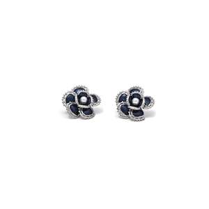 Fashion <b>Stud</b> <b>Earrings</b> 316L Stainless Steel PVD Gold Plating Sustainable Resistant Dark <b>Blue</b> Flower Design With Pearl Center - Product Image 1