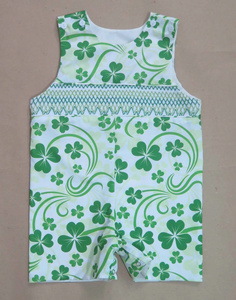 Ensemble Barboteuse et Robe Smockée pour Bébé, Motif Floral Vert, en Coton, Collection Printemps pour Filles, Vêtements pour Tout-Petits, Vente en Gros - Product Image 3