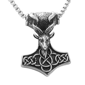 Thor's Hammer Ram Head Pendant <b>Tungsten</b> Men's Necklace Retro Animal Design Everyday Wear 190133 - Product Image 4