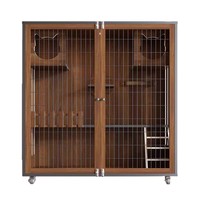 Vente en gros et sur mesure : Villa moderne en bois pour chat - Cage d'intérieur multi-étages avec porte en treillis métallique ventilé, roues et zones de jeu