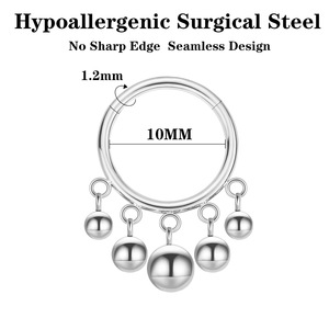 Anneau clicker sans soudure en acier inoxydable 316L avec breloques boule pendantes |   Bijoux de piercing pour le nez, le septum, l'hélix et le cartilage pour hommes et femmes - Product Image 3