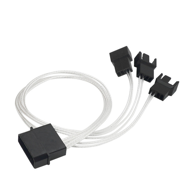 Y-Splitter 4-Pin Molex Male to 3-Pin/4-Pin PWM Male Connector Fan Extension Adapter Cable Silver-Plated 30cm