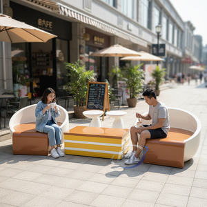 เฟอร์นิเจอร์ไฟเบอร์กลาสสำหรับใช้งานกลางแจ้งเชิงพาณิชย์ ดีไซน์สร้างสรรค์ รูปทรงถ้วยกาแฟ โต๊ะกาแฟรูปทรงเค้ก สำหรับร้านค้า - Product Image 6