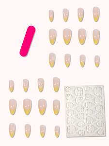 Venta al por mayor de fábrica 24 piezas ABS suave a presión almendra puntas de uñas acrílicas francesas diseño de corazón <span class=keywords><strong>amarillo</strong></span> Stiletto <span class=keywords><strong>manicura</strong></span> uñas - Product Image 3