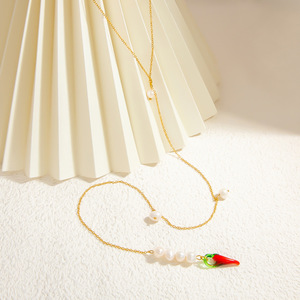 Collier chaîne dos nu avec perles d'eau douce et placage or pour femme, bijoux style resort pour le quotidien - Product Image 3