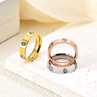 Vente en gros d'anneaux d'amour romantiques de 4 mm avec vis, alliance de fiançailles, bague en acier inoxydable 24 carats, bijoux cadeau pour femmes