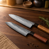 Couteau utilitaire à lame fixe, fin et martelé, en acier Damas Kurouchi, avec manche en acajou et collier noir, pour les tâches quotidiennes de cuisine