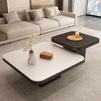 Table basse multifonctionnelle de style italien haut de gamme pour salon, surface en pierre carrée, design minimaliste de luxe léger, cadre en métal