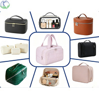 Sac cosmétique en cuir PU double couche 35x18x16cm, support pour sèche-cheveux, organiseur de voyage, sac à main pour filles, 2 couleurs, vente en gros OEM