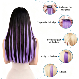 Amygirl – Extensions de cheveux naturels vierges à clips, couleur violette, 46cm, 25g, 100% cheveux humains véritables, postiches colorées pour filles, Halloween - Product Image 4