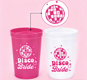 Vaso Reutilizable de 16 oz Rosa y Blanco para Despedida de Soltera, Novia Disco, Personalizado para Bodas, Festivales y Eventos - Product Image 1