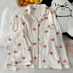 Novedad Primavera/Verano: Conjunto <span class=keywords><strong>de</strong></span> Ropa <span class=keywords><strong>de</strong></span> Dormir para Mujer con Estampado <span class=keywords><strong>de</strong></span> Corazones, Manga Larga, Tela Ligera y Arrugada - Product Image 5