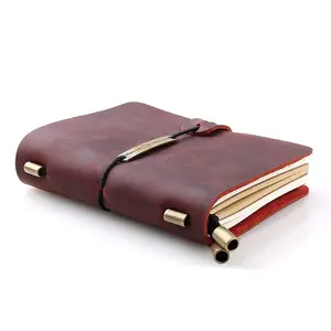 Reisende antike Leder bücher mit PVC-Beutel Karten halter graviert Marke handgemachte Vintage Leder Journal nachfüllbare feine Geschenk