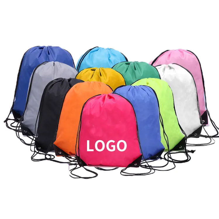 Promotional Cheap 210D Polyester Bundle Opening Teenager School Bag Custom Logo Advertising Marathon Sports Drawstring Backpack