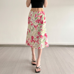 Summer New Floral Mesh <b>Patchwork</b> Contrast Casual Midi <b>Skirt</b> Basic for Women - Product Image 5