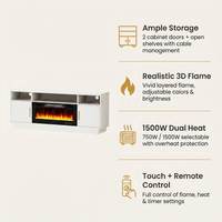 Chimenea Eléctrica Moderna 3D con Llama Realista, Soporte para TV de 58 Pulgadas, Color Blanco, con Gabinete de Almacenamiento y Calefactor de 1500W para Sala de Estar
