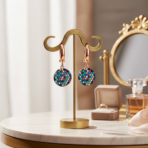 Mix CZ Stone Round Shape Dangle Earrings Turkish Wholesale 925 Sterling Silver Jewelry - Product Image 3