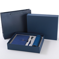 Ensemble cadeau de luxe promotionnel en gros : carnet à couverture rigide en cuir PP bleu, stylo, agenda personnalisé, tasse isotherme et bouteille d'eau