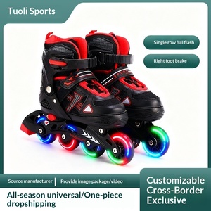 Nouveau style en promotion : Patins à roues larges pour enfants, patins en ligne ajustables avec roues lumineuses en PU, ABEC-7, pour débutants - Product Image 2