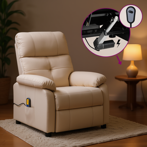 Fauteuil inclinable de massage en tissu crème, massage complet du corps, utilisation domestique, batterie intégrée, 110-240V - Product Image 2
