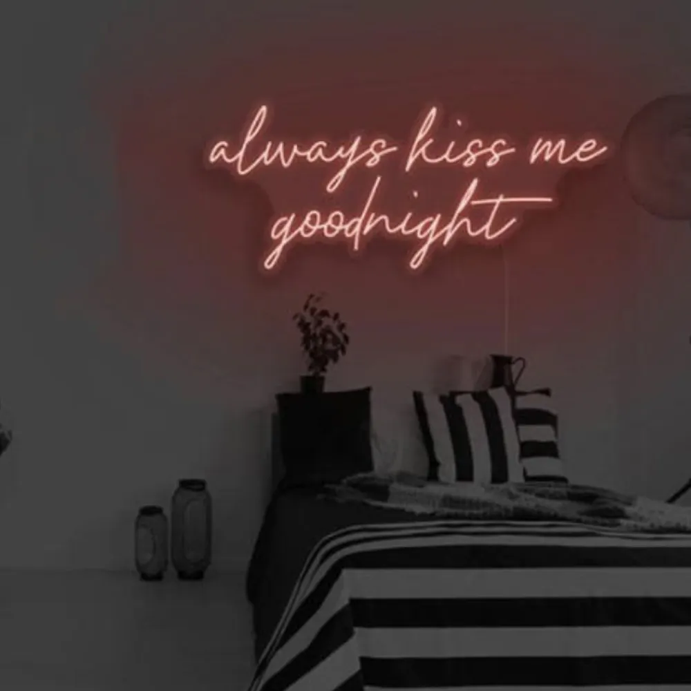 Koncept Drop Shipping 36 inci always kiss me goodnight lampu neon merek iklan kustom LED tanda Neon