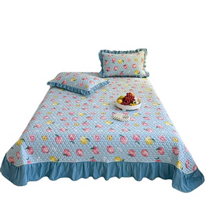 Set di biancheria da letto in stile americano 3 pezzi copriletto spazzolato in microfibra stampato lenzuola morbide imbottite Patchwork Ruffles - Product Image 1