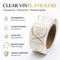 Étiquette adhésive transparente en vinyle imperméable avec logo personnalisé, cercle doré, rouleau d'autocollants transparents avec logo