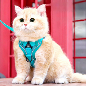 Rompi kucing mewah, <span class=keywords><strong>Harness</strong></span> kucing dengan tali dada reflektif, desain Anti keluar, nyaman, dapat disesuaikan, tidak ada tarik - Product Image 1