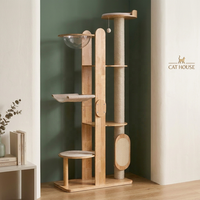 Arbre à chat en bois massif avec lit pour chat, structure d'escalade en corde, meuble d'intérieur pour animaux de compagnie, emballé en carton