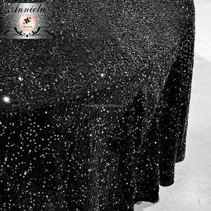 ANNIELU Newest Shinny <strong>Black</strong> Round Velvet <strong>Tablecloth</strong> with 3mm Glitter Sequin for Wedding Event Party Table Decoration - Product Image 4