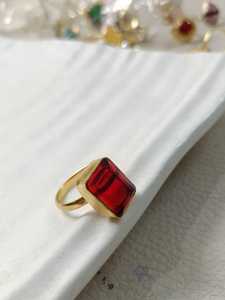 Red stone <b>Quartz</b> Gemstone Gold Plated Jewellery Adjustable Gift <b>Ring</b> for Men's & Women's Bulk Product - Product Image 2