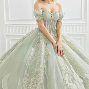 <span class=keywords><strong>Vestido</strong></span> <span class=keywords><strong>de</strong></span> Noche Moderno con Escote en V y Espalda Descubierta, Cola Catedral, Adornos <span class=keywords><strong>de</strong></span> Cristal, Flores y Perlas, <span class=keywords><strong>Vestido</strong></span> <span class=keywords><strong>de</strong></span> Quinceañera/Boda - Product Image 4