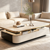 Table basse moderne avec plateau en pierre et structure en bois massif pour appartement, salon, mobilier de maison avec rangement, design écologique