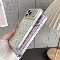 Nouveauté Étui magnétique 3D à pois pour iPhone 18pro Coque transparente antichoc avec anneau d'adsorption puissant