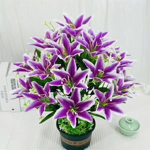 شجيرة زهور زنبق حريرية مزيفة بسعر رخيص 18 رأس مجموعة زنابق صناعية للمقبرة - Product Image 4